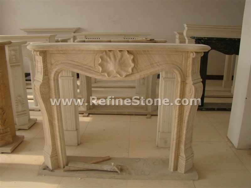 Yellow wood marble fireplace
