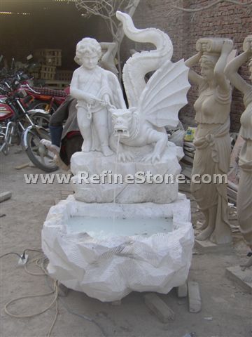Boy and mascot water fountain