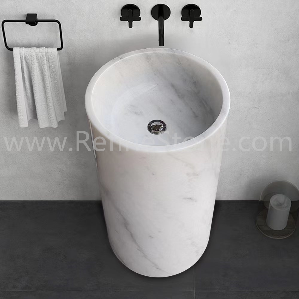 Carrara white marble pedestal sink